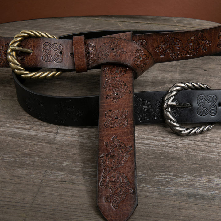 WorldNorse Vintage-Gürtel mit Fenrir Prägung