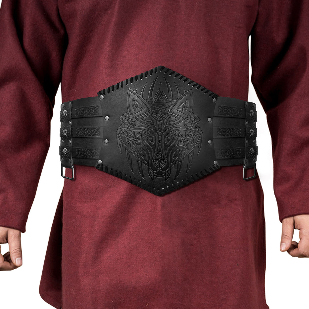 WorldNorse Nordischer Drache Mjölnir Wölfe Keltischer Knoten Gürtel - Wölfe - Schwarz - image 12