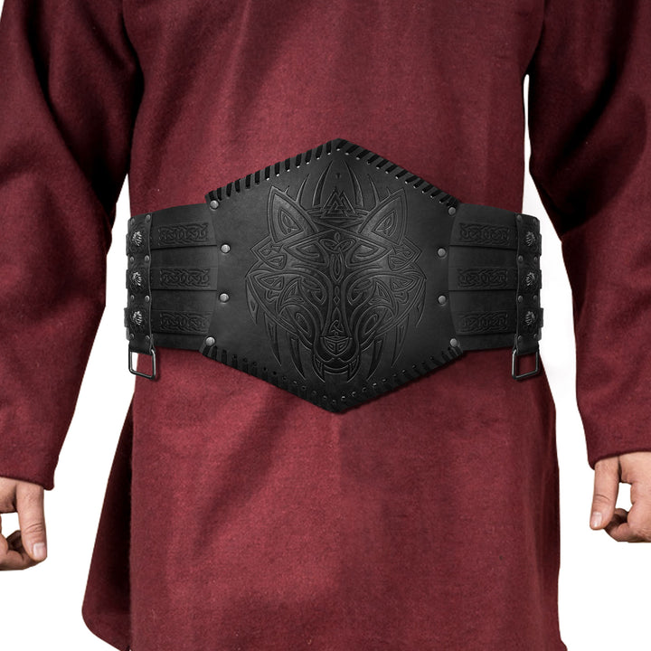 WorldNorse Nordischer Drache Mjölnir Wölfe Keltischer Knoten Gürtel - Wölfe - Schwarz - image 12