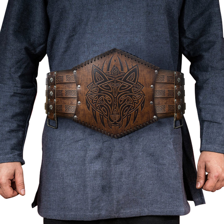 WorldNorse Nordischer Drache Mjölnir Wölfe Keltischer Knoten Gürtel - Wölfe - Braun - image 9