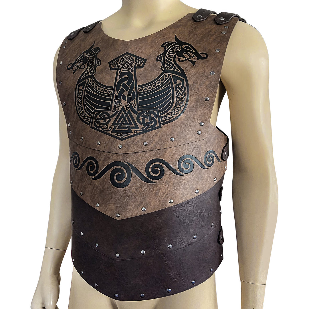 WorldNorse Wikinger Axt Mjölnir Lederweste Brustpanzer