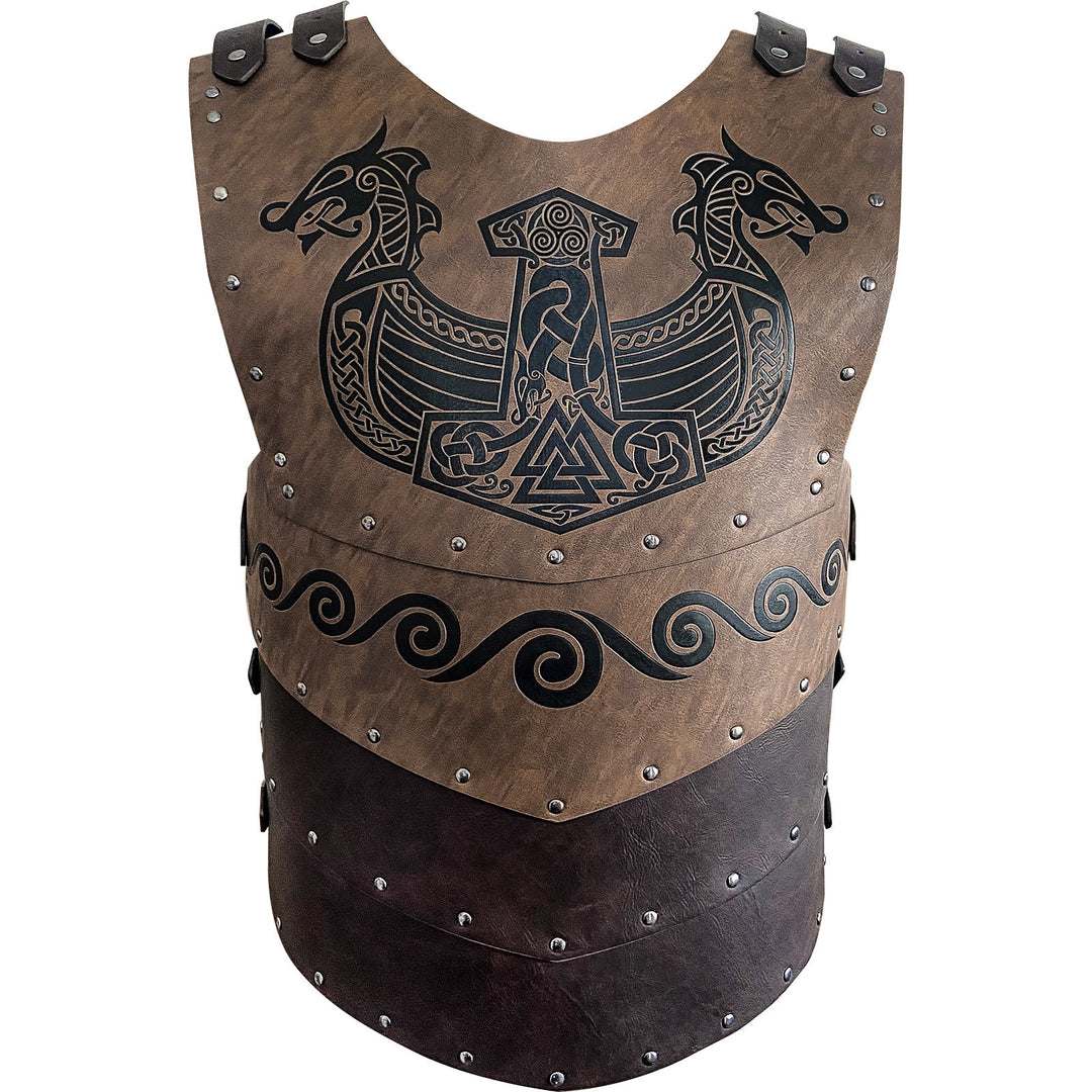 WorldNorse Wikinger Axt Mjölnir Lederweste Brustpanzer