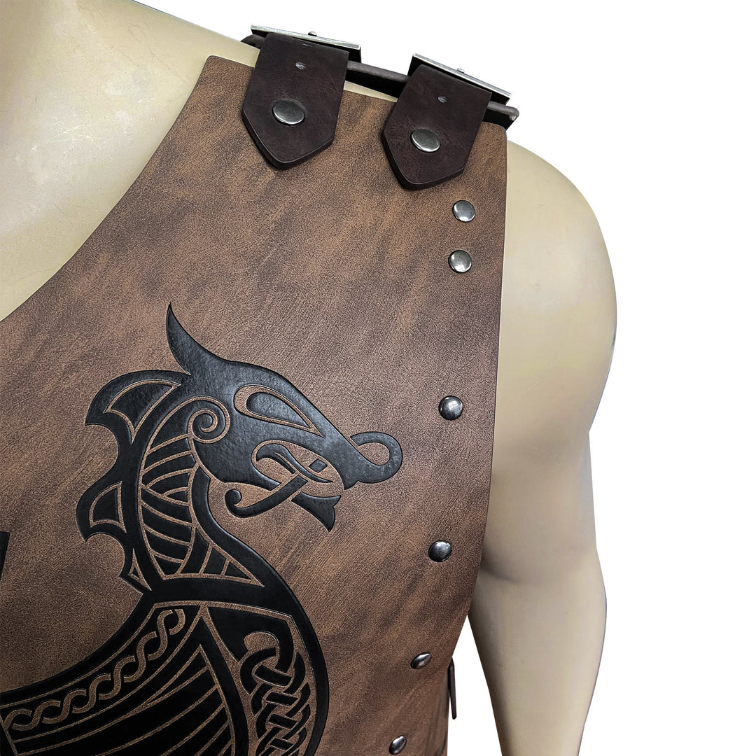 WorldNorse Wikinger Axt Mjölnir Lederweste Brustpanzer