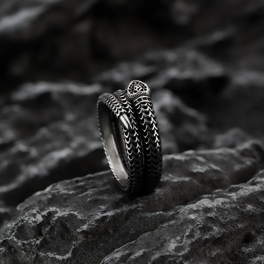 WorldNorse Schlangenkönig Spiralring aus Titanstahl