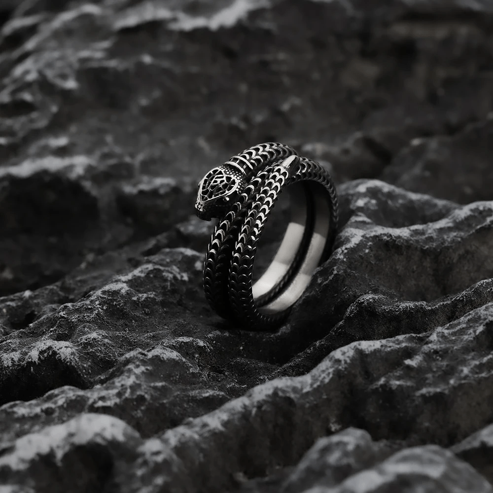 WorldNorse Schlangenkönig Spiralring aus Titanstahl