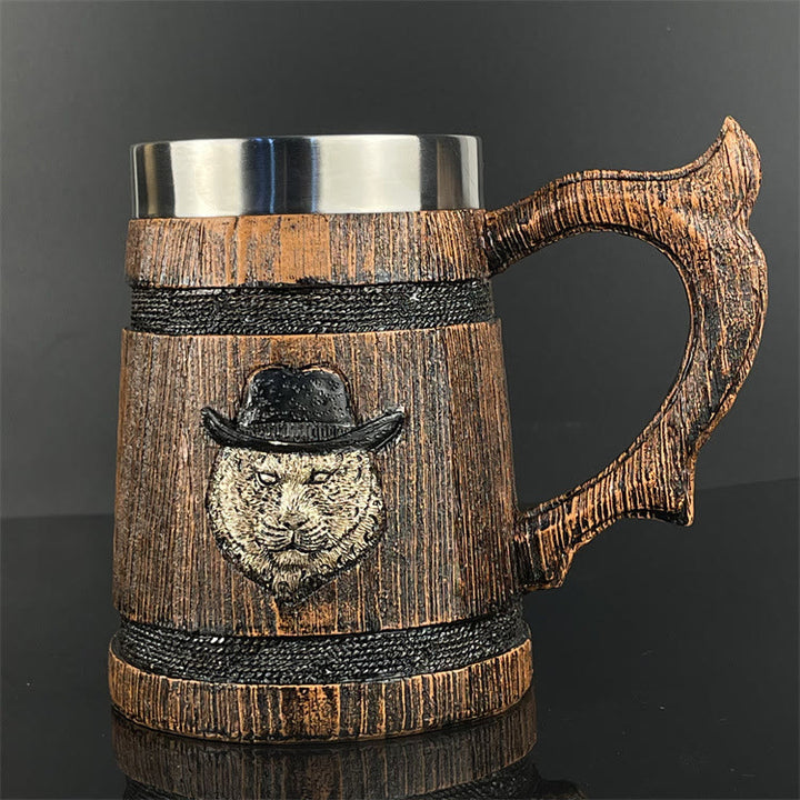 WorldNorse Tasse mit Löwe, Wikinger Bär, Holzfinish