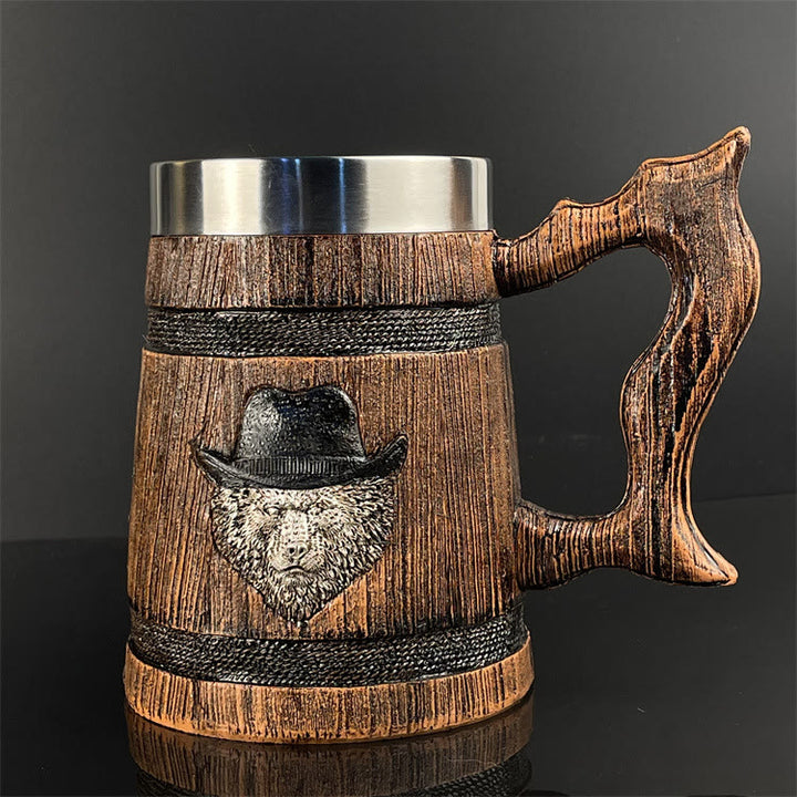 WorldNorse Tasse mit Löwe, Wikinger Bär, Holzfinish