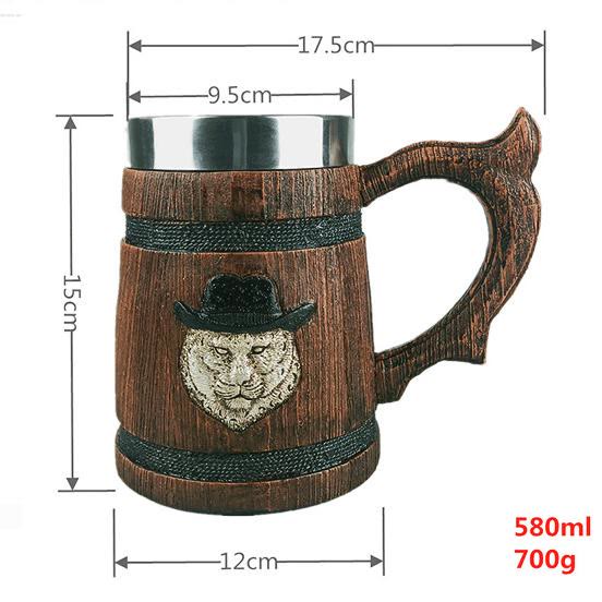 WorldNorse Tasse mit Löwe, Wikinger Bär, Holzfinish