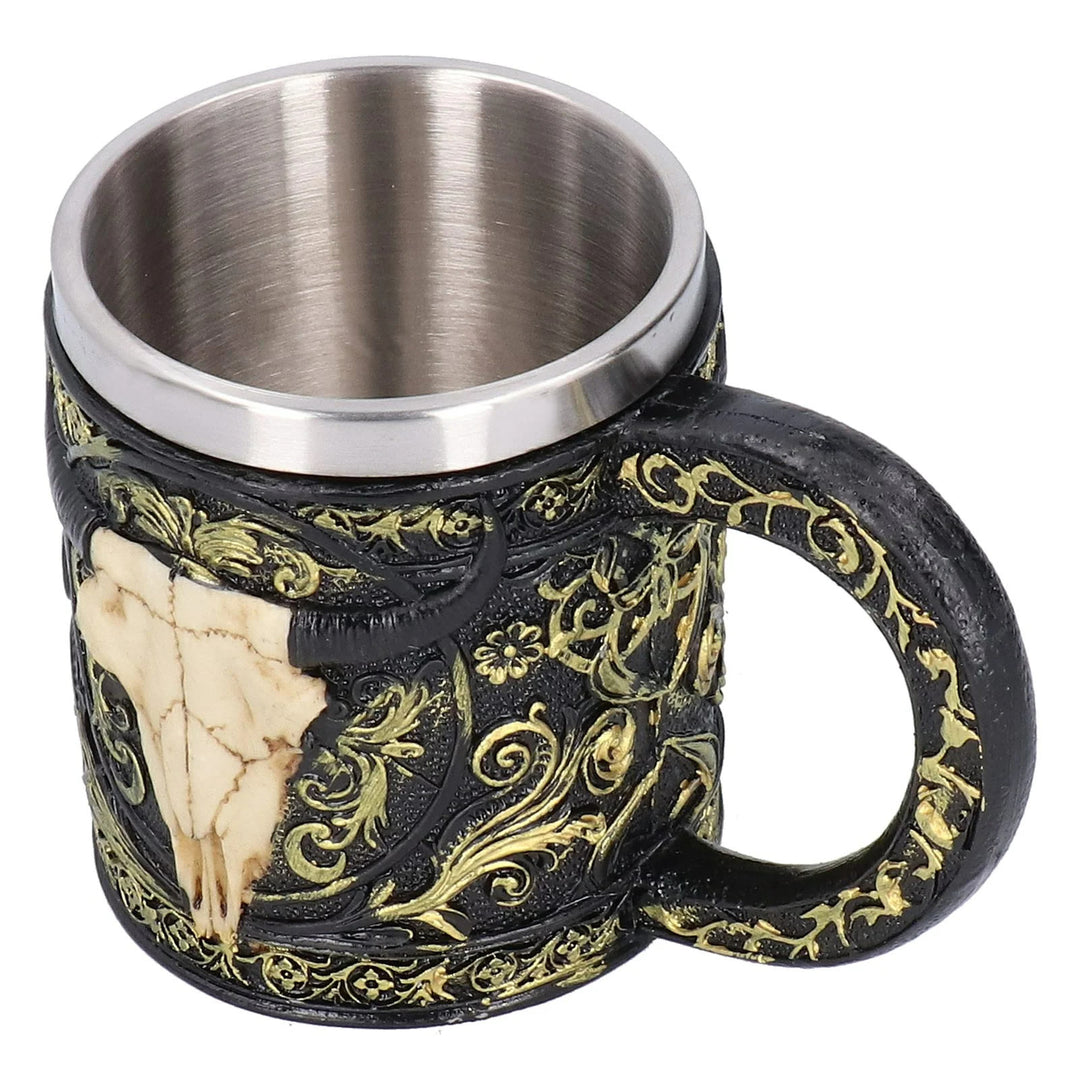 WorldNorse Krug mit geschnitztem Stierschädel