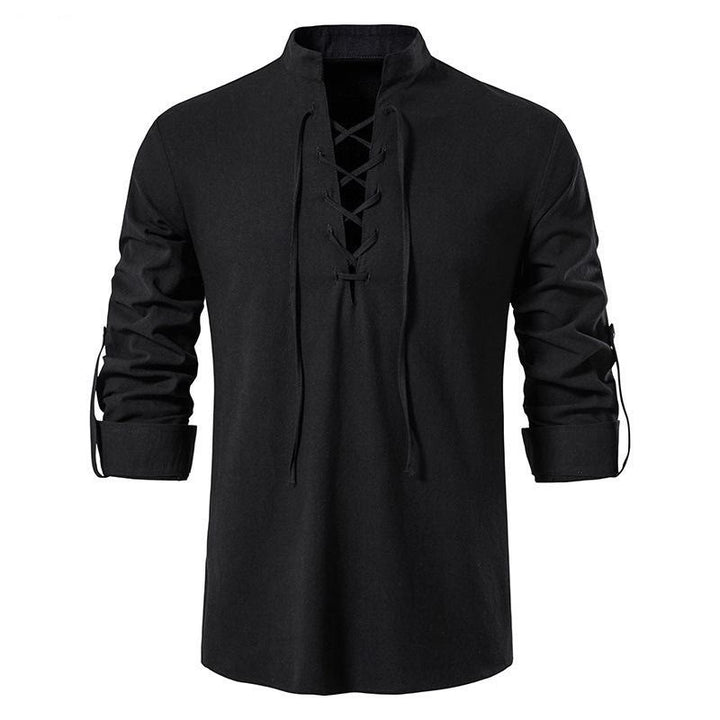 WorldNorse Mittelalterliches Piraten-Tunika-Kostümhemd mit Schnürung - Schwarz - 3XL - image 7