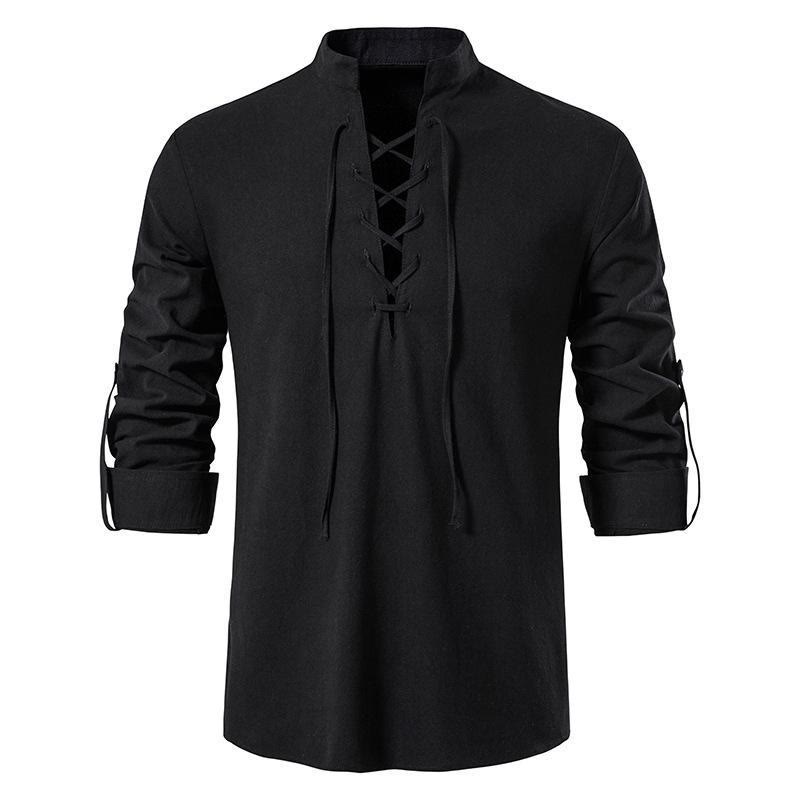 WorldNorse Mittelalterliches Henley-Kostümhemd mit Schnürung - Schwarz - 3XL - image 9