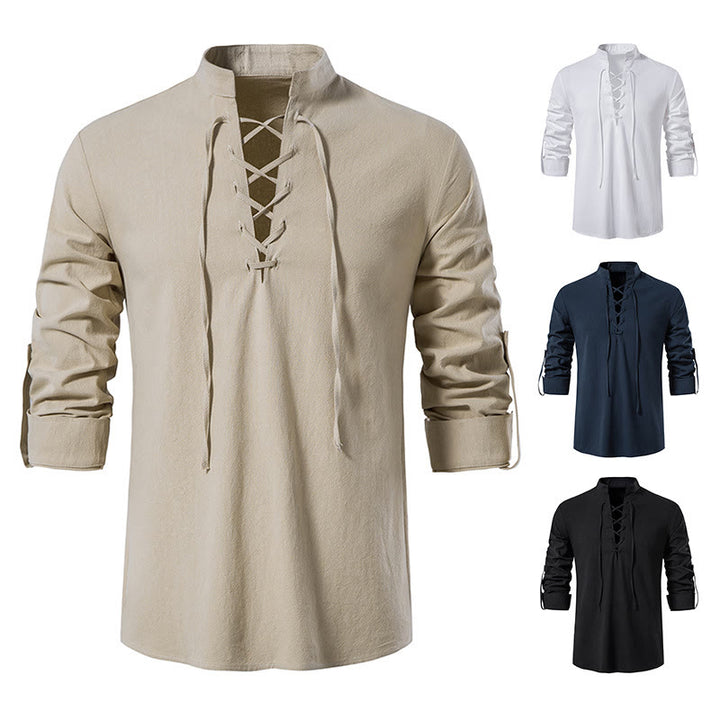WorldNorse Mittelalterliches Henley-Kostümhemd mit Schnürung