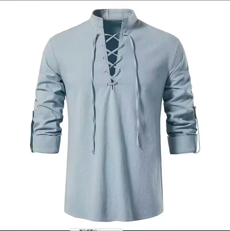 WorldNorse Mittelalterliches Henley-Kostümhemd mit Schnürung - Hellblau - 3XL - image 21