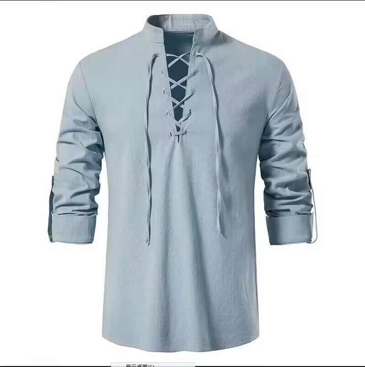 WorldNorse Mittelalterliches Henley-Kostümhemd mit Schnürung - Hellblau - 3XL - image 21