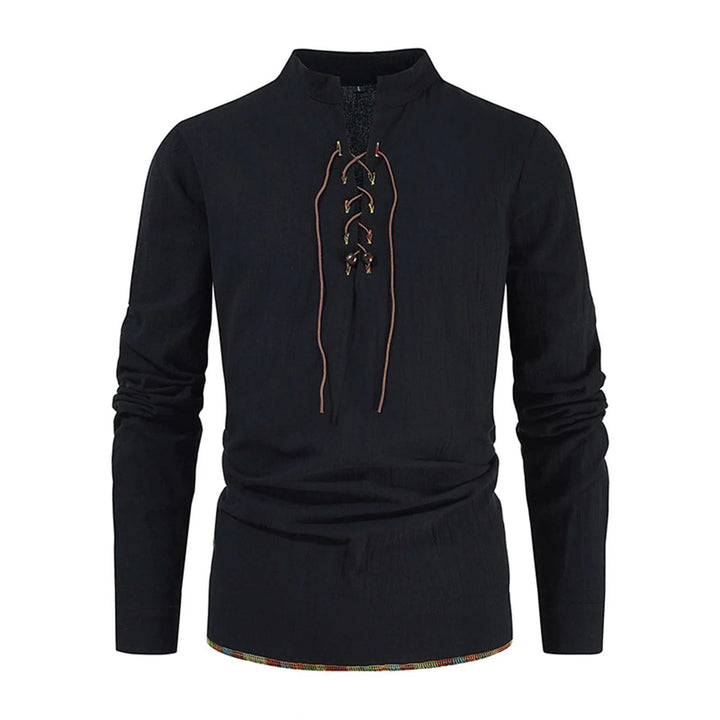 WorldNorse Mittelalterliches Kostümhemd mit farbigen Saumnähten - Schwarz - 2XL - image 3