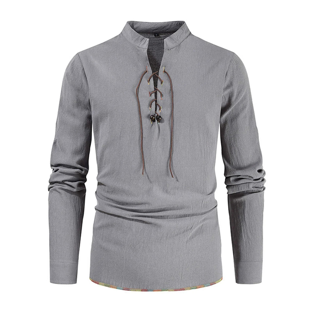 WorldNorse Mittelalterliches Kostümhemd mit farbigen Saumnähten - Grau - 2XL - image 18