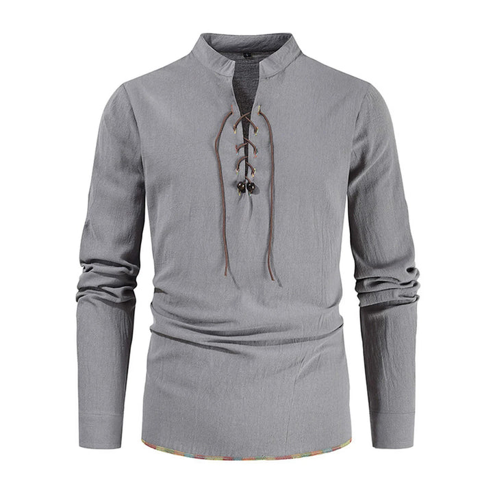 WorldNorse Mittelalterliches Kostümhemd mit farbigen Saumnähten - Grau - 2XL - image 18