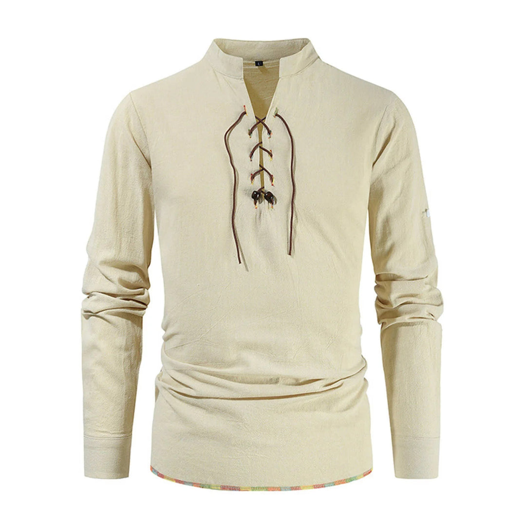 WorldNorse Mittelalterliches Kostümhemd mit farbigen Saumnähten - Khaki - 2XL - image 0