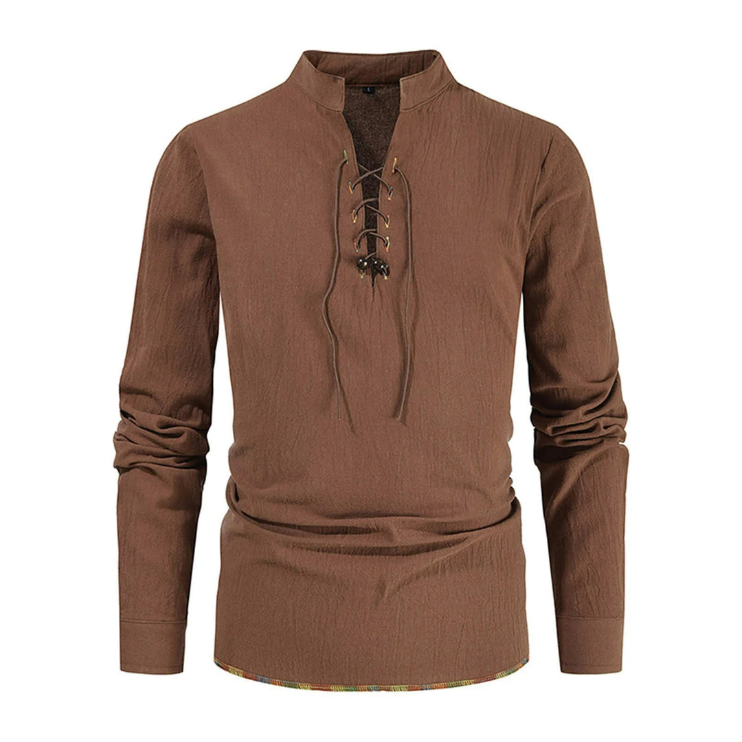 WorldNorse Mittelalterliches Kostümhemd mit farbigen Saumnähten - Braun - 2XL - image 6