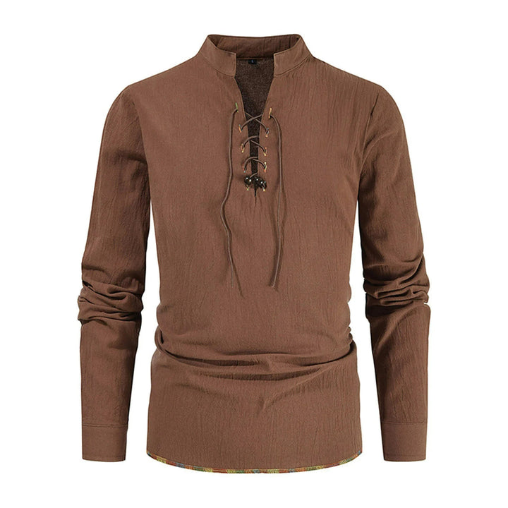 WorldNorse Mittelalterliches Kostümhemd mit farbigen Saumnähten - Braun - 2XL - image 6
