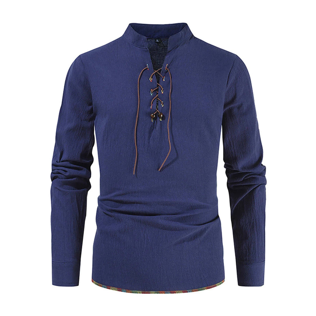 WorldNorse Mittelalterliches Kostümhemd mit farbigen Saumnähten - Marine - 2XL - image 12