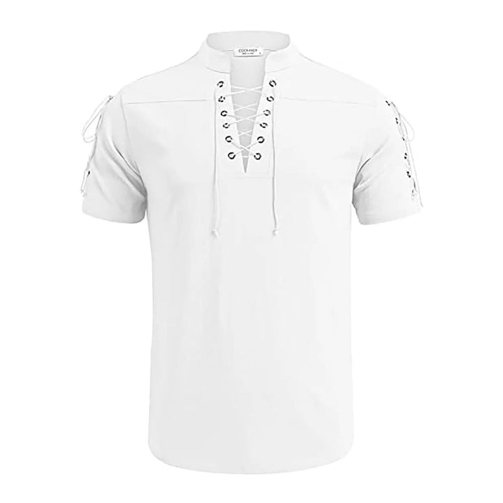 WorldNorse Mittelalterliches Kostümhemd mit Schnürung und kurzen Ärmeln - Weiß - 3XL - image 4