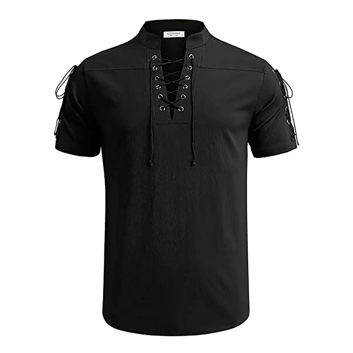 WorldNorse Mittelalterliches Kostümhemd mit Schnürung und kurzen Ärmeln - Schwarz - 3XL - image 8