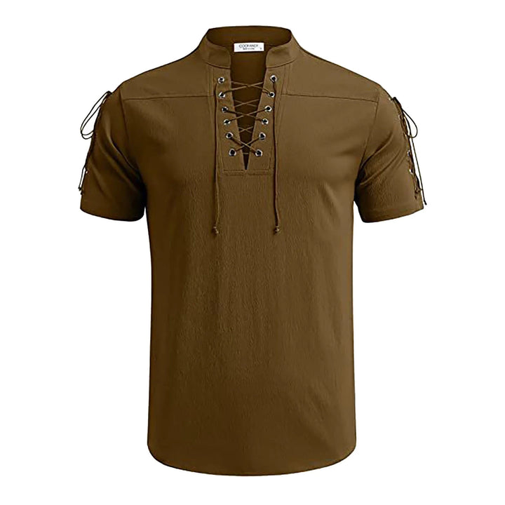 WorldNorse Mittelalterliches Kostümhemd mit Schnürung und kurzen Ärmeln - Braun - 3XL - image 12