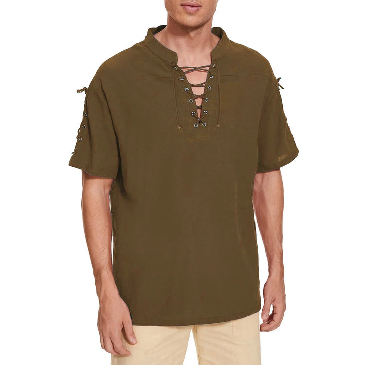 WorldNorse Mittelalterliches Kostümhemd mit Schnürung und kurzen Ärmeln - image 14