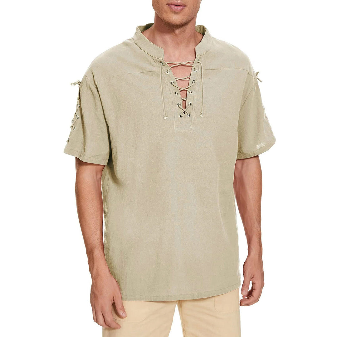 WorldNorse Mittelalterliches Kostümhemd mit Schnürung und kurzen Ärmeln - image 2