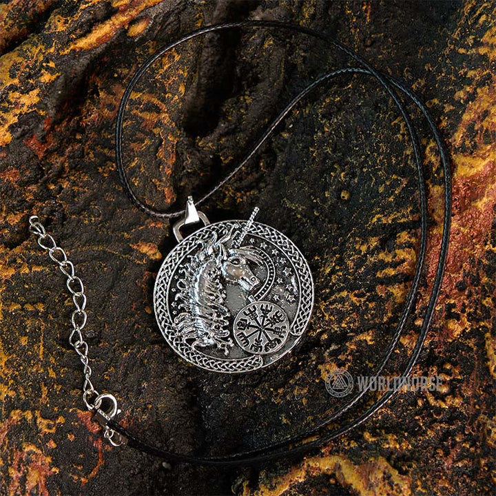 WorldNordische keltische Vegvisir Einhorn-Halskette