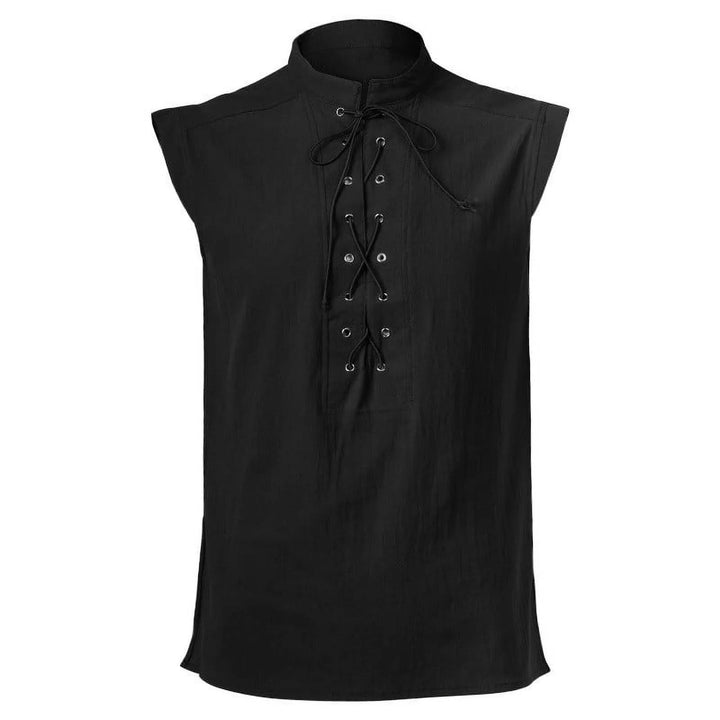 WorldNorse Mittelalterliches ärmelloses Kostümhemd mit Schnürkragen - Schwarz - 2XL - image 13
