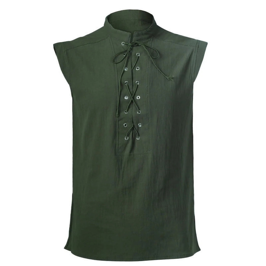WorldNorse Mittelalterliches ärmelloses Kostümhemd mit Schnürkragen - Grün - 2XL - image 6