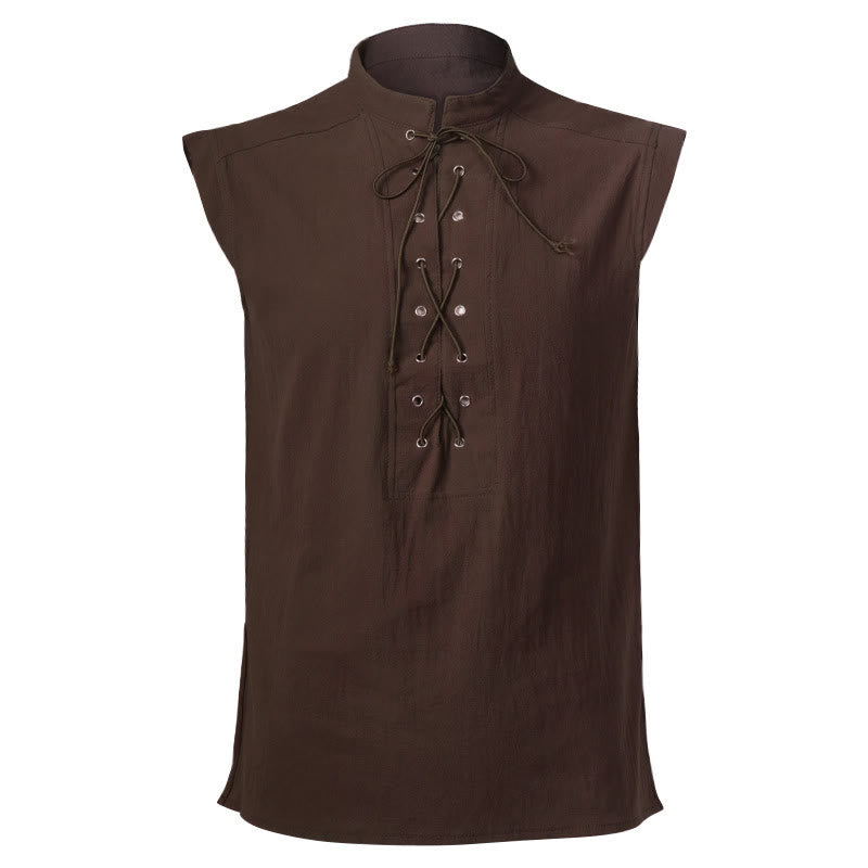 WorldNorse Mittelalterliches ärmelloses Kostümhemd mit Schnürkragen - Braun - 2XL - image 20