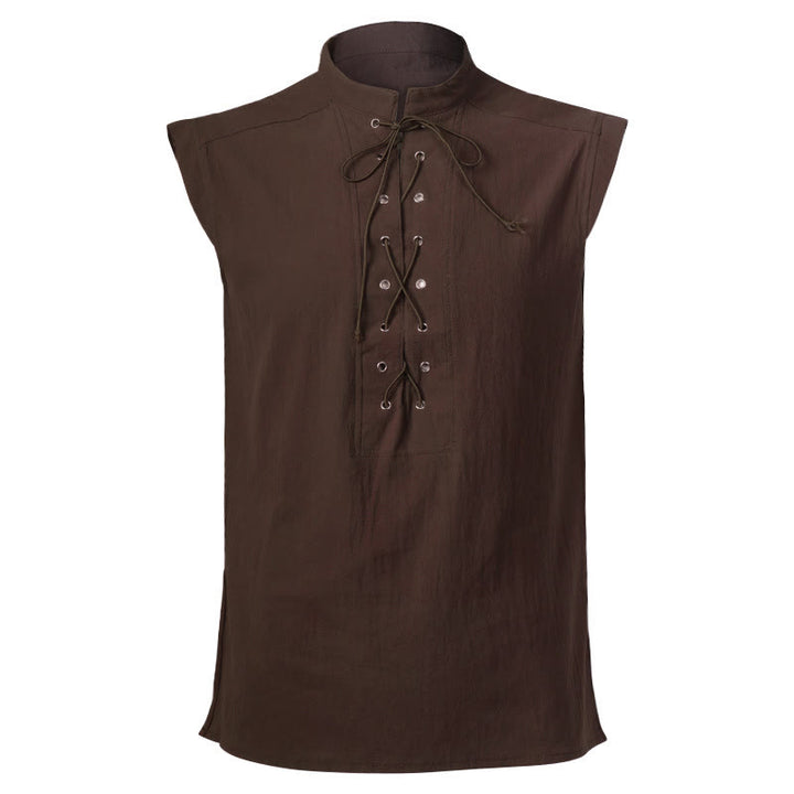 WorldNorse Mittelalterliches ärmelloses Kostümhemd mit Schnürkragen - Braun - 2XL - image 20