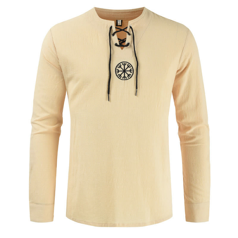 WorldNorse Helm Of Awe Kostümhemd mit Schnürkragen - Khaki - 4XL - image 0