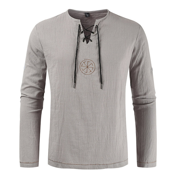 WorldNorse Nordisches Kostümhemd mit Schnürkragen - Grau - 4XL - image 3