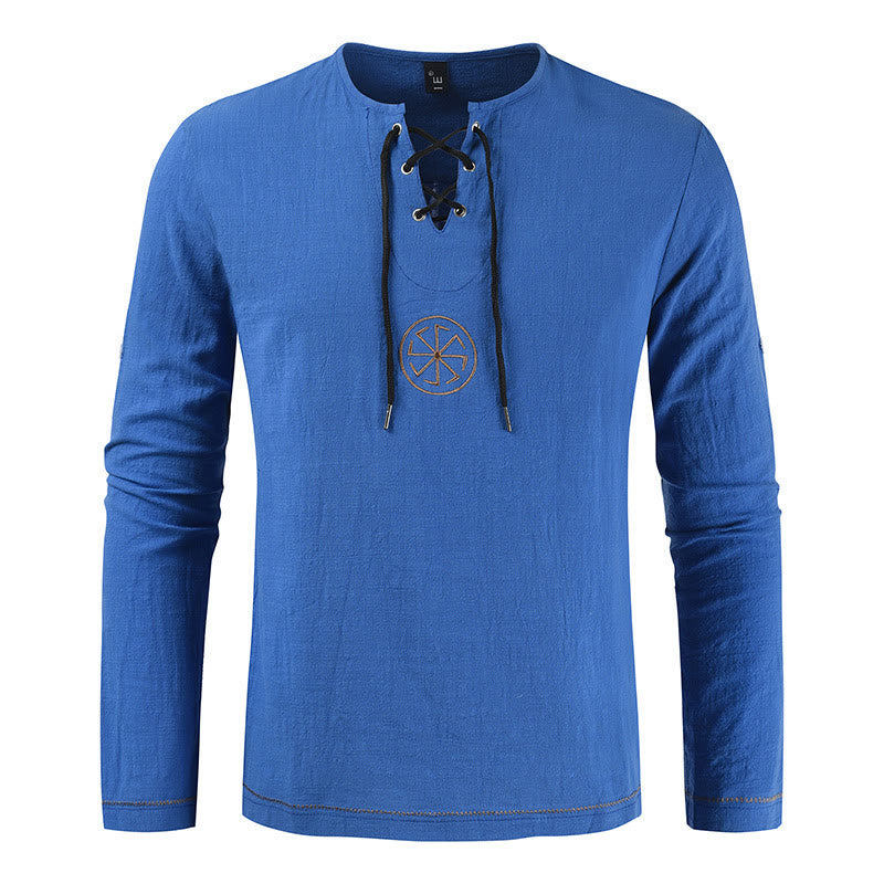 WorldNorse Nordisches Kostümhemd mit Schnürkragen - Marine - 4XL - image 1