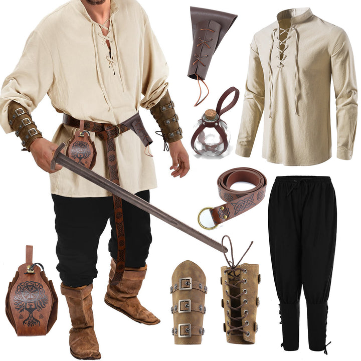 WorldNorse Wikinger Mittelalter Piratenhemd Kostümset