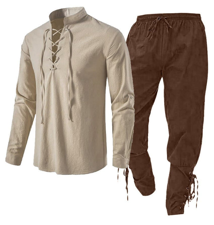 WorldNorse Mittelalterliches Wikinger-Kostümset, 2-teilig - Khakihemd + braune Hose - 3XL - image 2