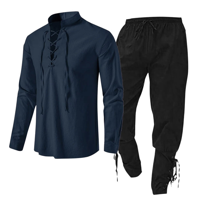 WorldNorse Mittelalterliches Wikinger-Kostümset, 2-teilig - Marineblaues Hemd + schwarze Hose - 3XL - image 8