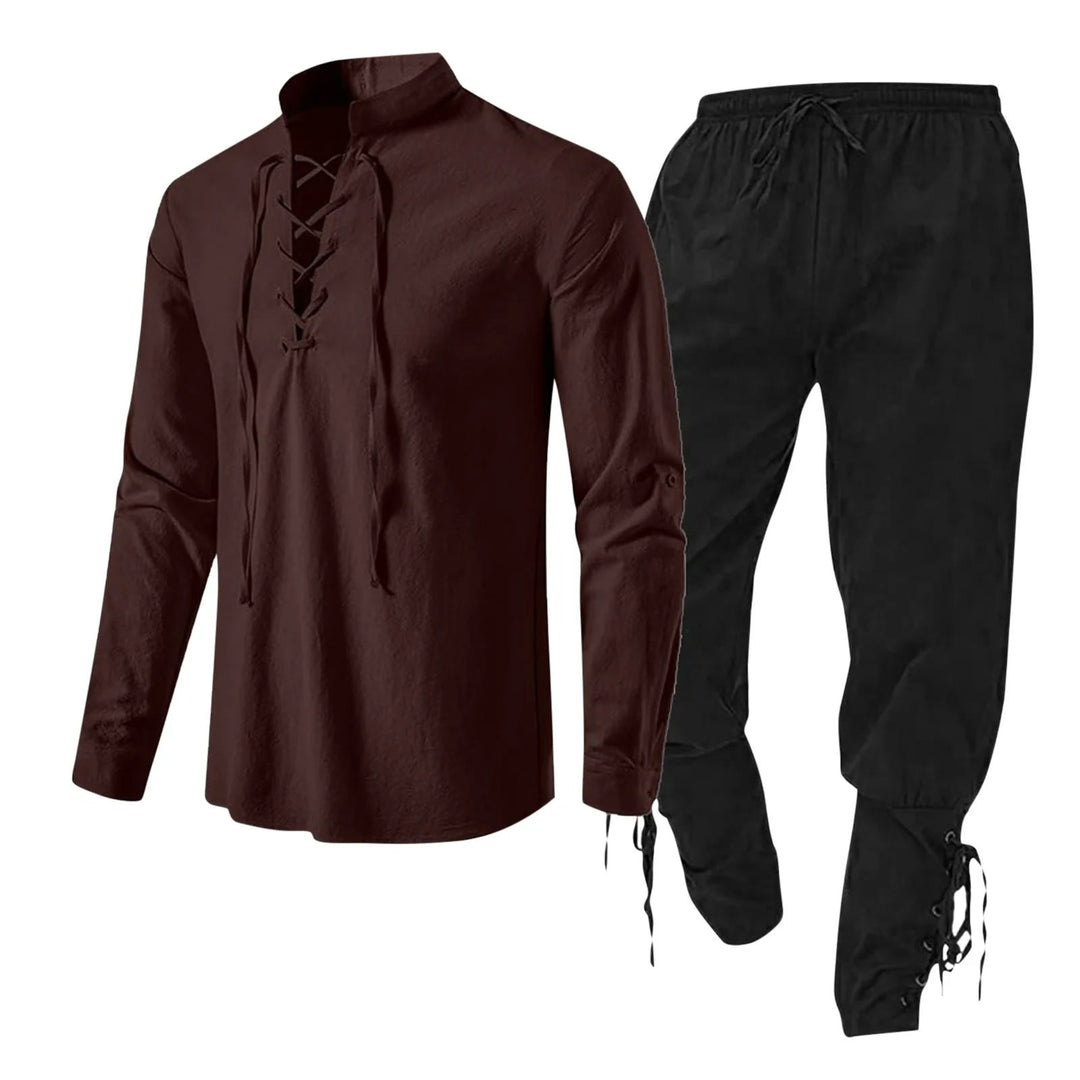 WorldNorse Mittelalterliches Wikinger-Kostümset, 2-teilig - Braunes Hemd + schwarze Hose - 3XL - image 4