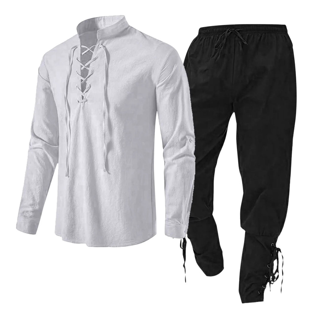 WorldNorse Mittelalterliches Wikinger-Kostümset, 2-teilig - Weißes Hemd + schwarze Hose - 3XL - image 9