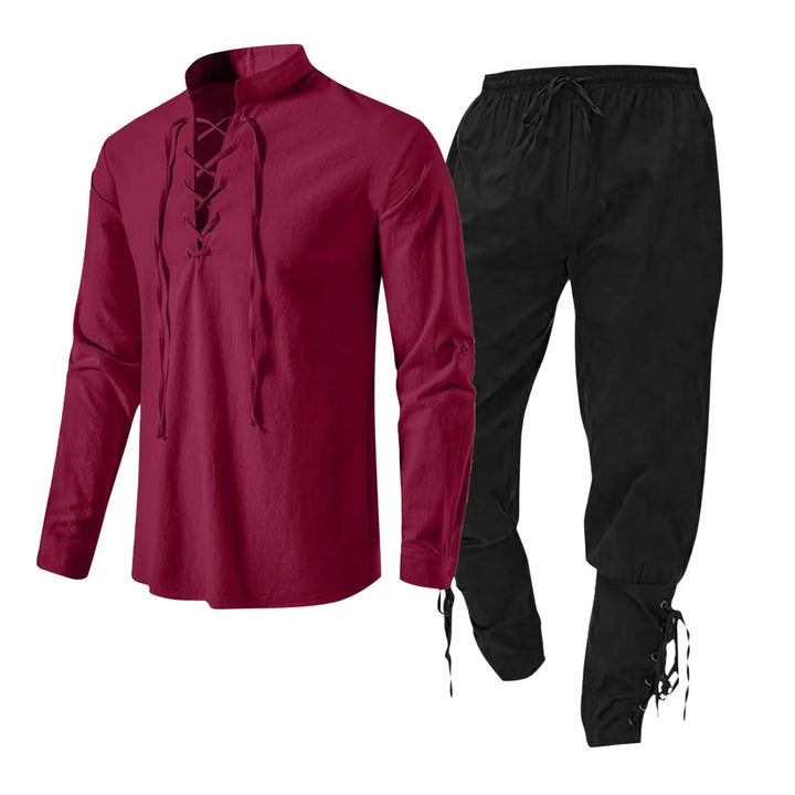 WorldNorse Mittelalterliches Wikinger-Kostümset, 2-teilig - Rotes Hemd + schwarze Hose - 3XL - image 6
