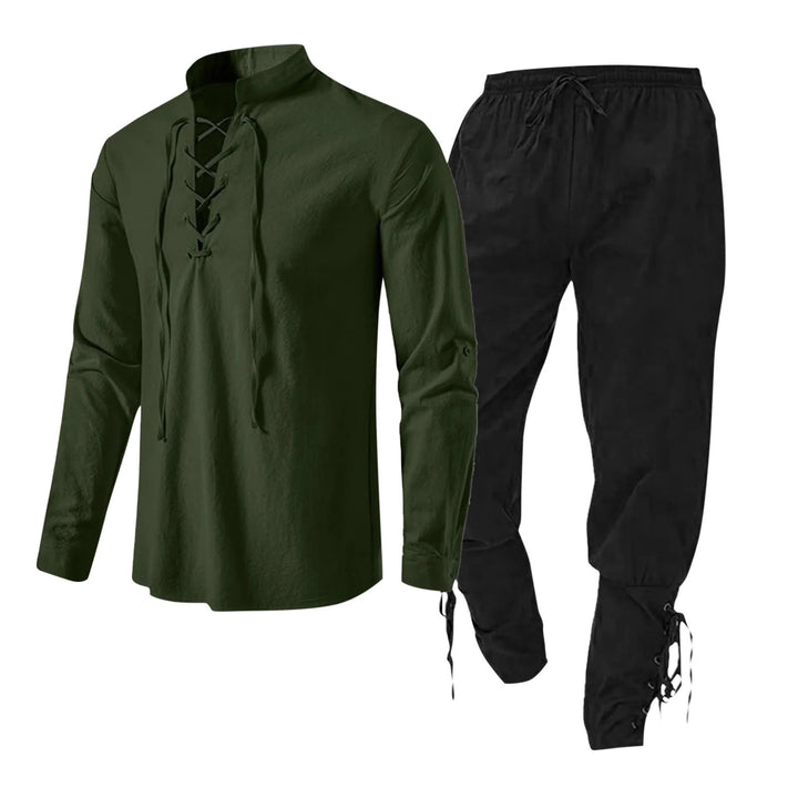WorldNorse Mittelalterliches Wikinger-Kostümset, 2-teilig - Grünes Hemd + schwarze Hose - 3XL - image 5