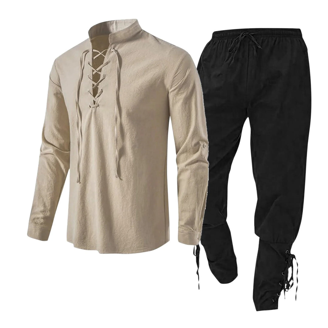 WorldNorse Mittelalterliches Wikinger-Kostümset, 2-teilig - Khakihemd + schwarze Hose - 3XL - image 3