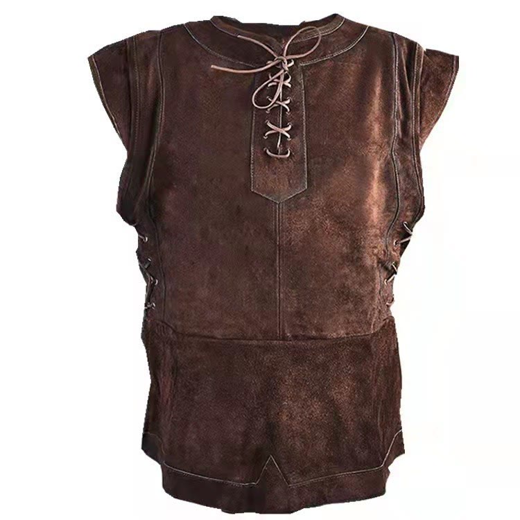 WorldNorse Mittelalterliche Kostümweste aus Wildleder mit Schnürung - Braun - 5XL - image 1