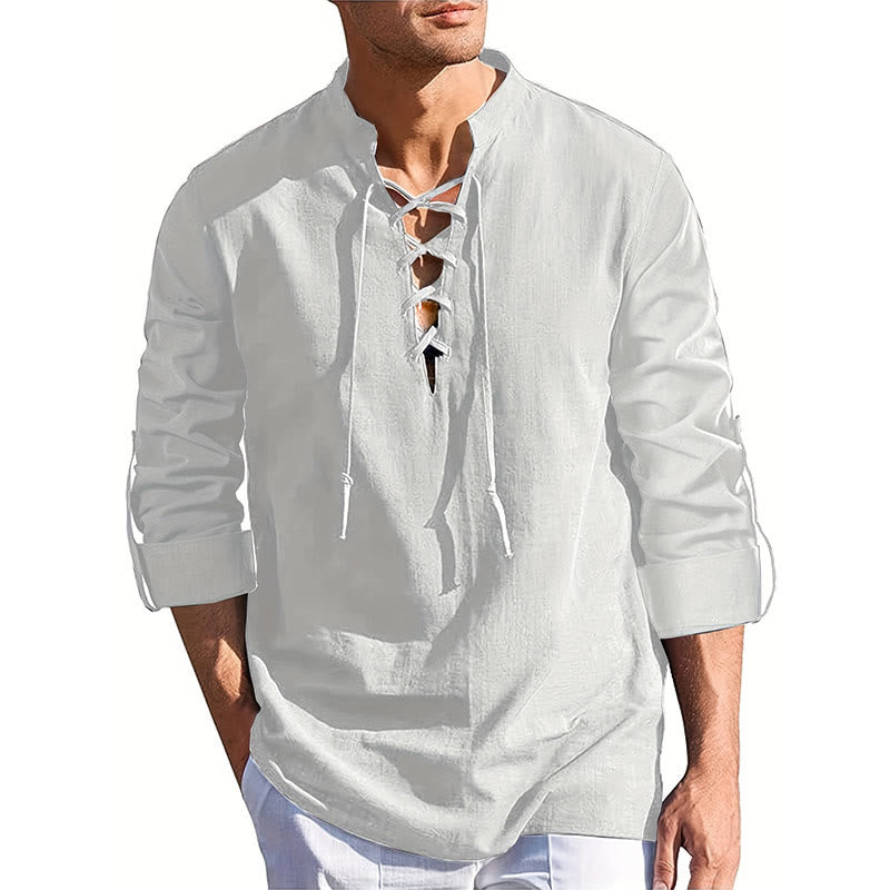 WorldNorse Mittelalterliches Henley-Kostümhemd mit Schnürung