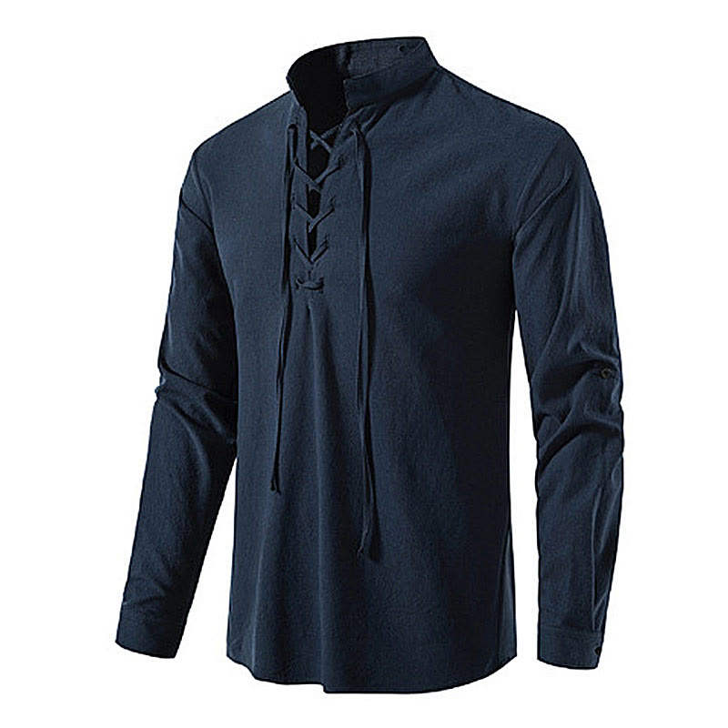 WorldNorse Mittelalterliches Henley-Kostümhemd mit Schnürung - Marine - 3XL - image 11