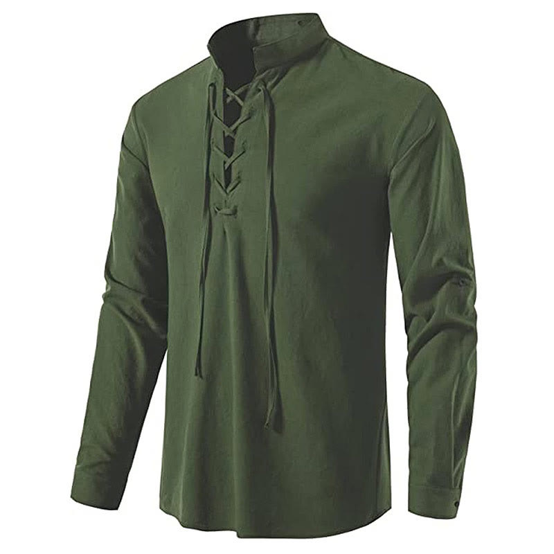 WorldNorse Mittelalterliches Henley-Kostümhemd mit Schnürung - Grün - 3XL - image 14